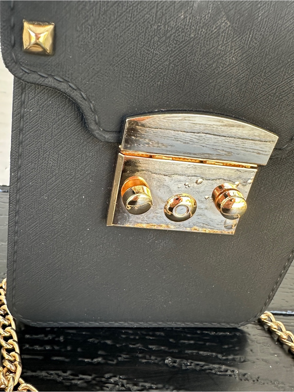 Black Studded Crossbody Bag with Gold Hardware - Picture 3 of 8